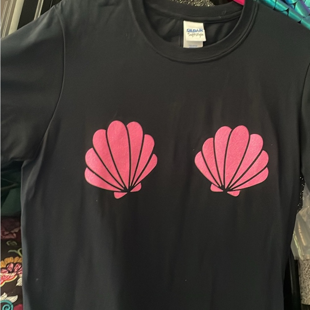Black T-Shirt with Pink Shell Designs